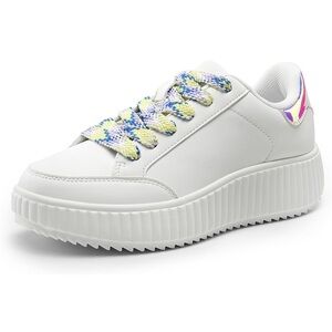 Dream Pairs White Sneakers with Multicolor Laces